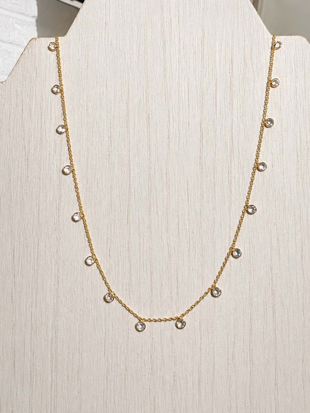 Gold-Tone Station Necklace/Choker- Delicate Labradorite Drops, 14-16 inch